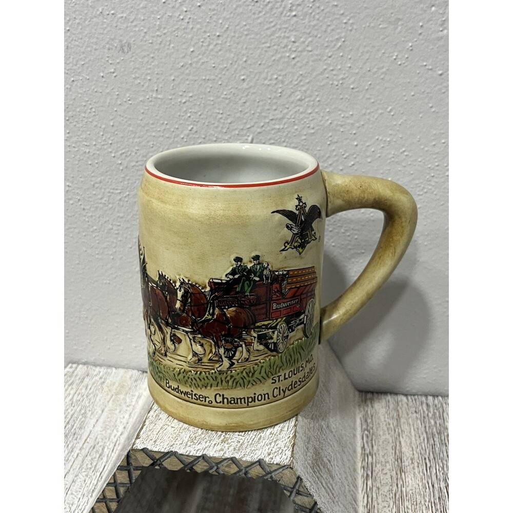 Vintage 1980 Budweiser Champion Clydesdales Beer Stein Ceramarte Brazil CS19